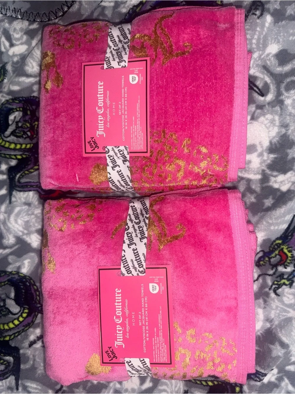 Juicy Couture Hot Pink Towels with Gold Accents